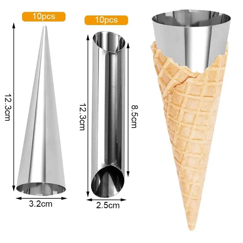 

L65A 20 шт. формы для кремовых рожков, конусная трубчатая форма из нержавеющей стали для трубок Cannoli с чистящей щеткой