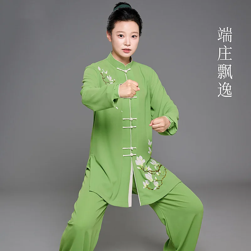 Women's New High-end Original Print Tai Chi Uniform - Spring/Summer Flowy Moonlight Linen for Tai Chi & Ba Duan Jin Practice