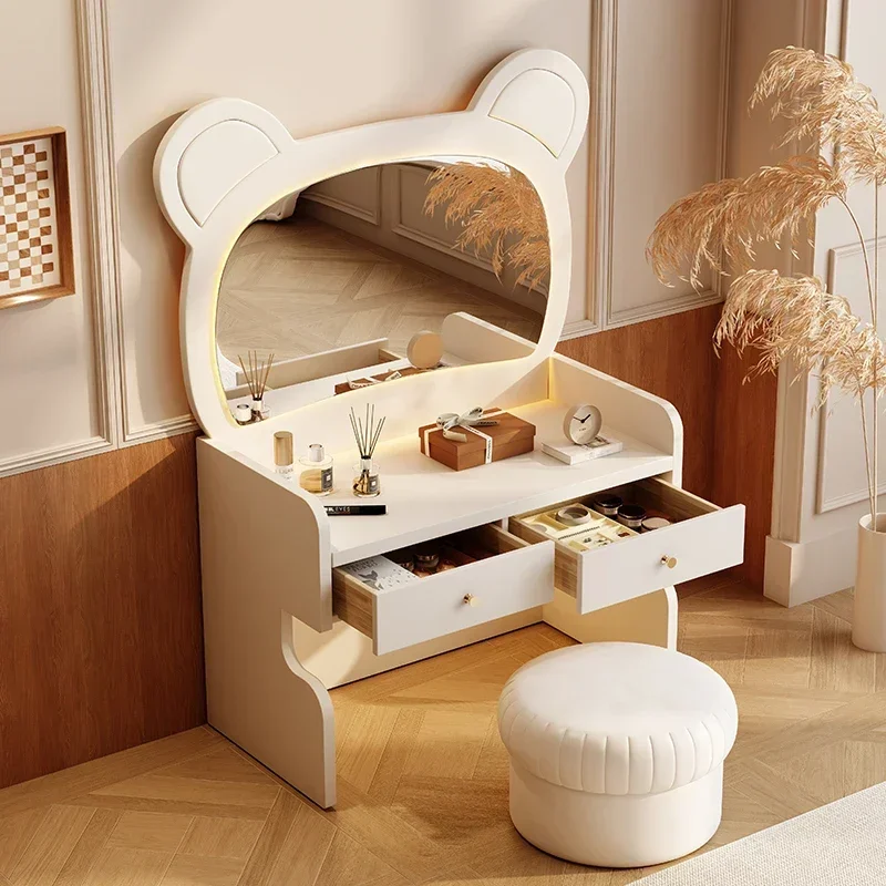 Dresser, makeup table, bedroom, simple and modern 2024 new small apartment, solid wood bear creative cream style bedroom