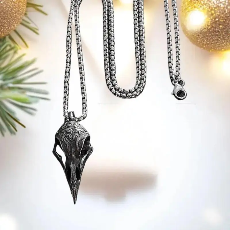 العتيقة على غرار الشمال الغراب الجمجمة قلادة الرجال قلادة، مجوهرات الطيور المخصصة، هدية رمز محظوظ