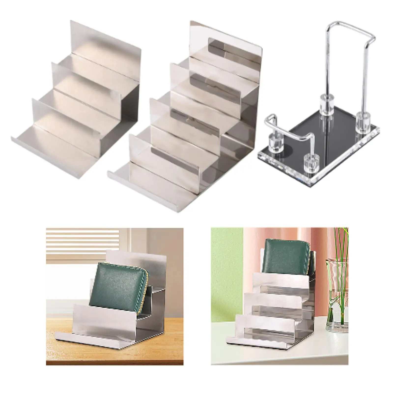 Wallet Display Stand Holder Purse Rack Multilayer Jewelry Display Riser Mobile Clutch Purse Display Stand for Home Countertop