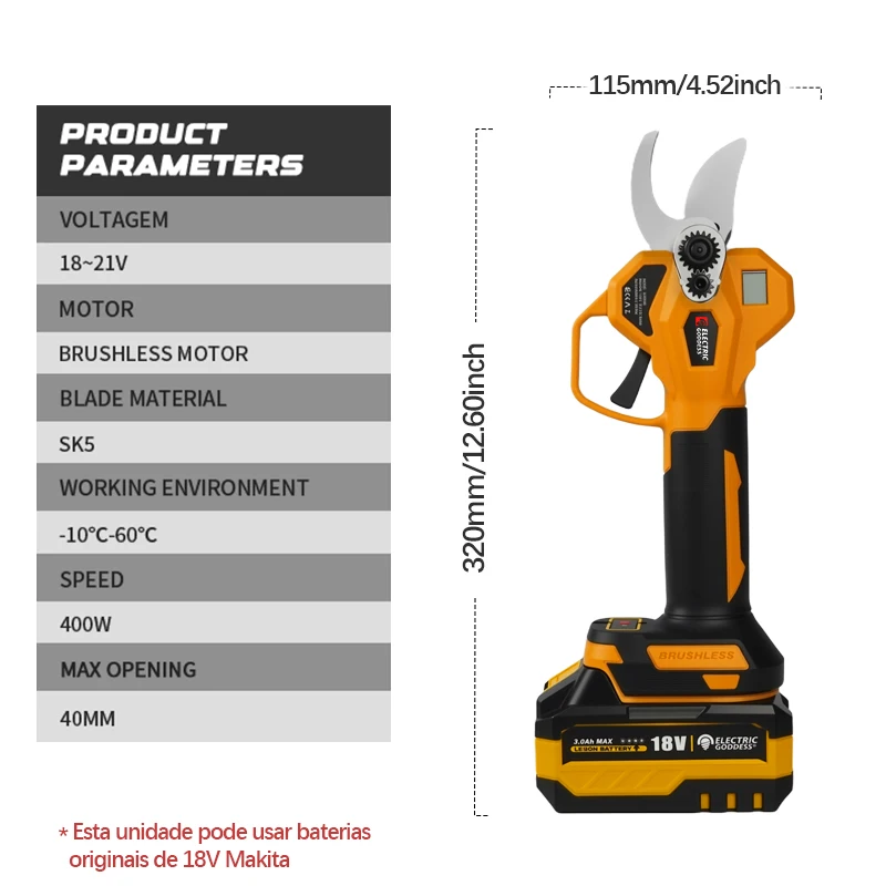 25mm Brushless Electric Pruning Shears 2 Gear Cordless Garden Fruit Tree Bonsai Beautify Tool For Makita 18V Battery Pin