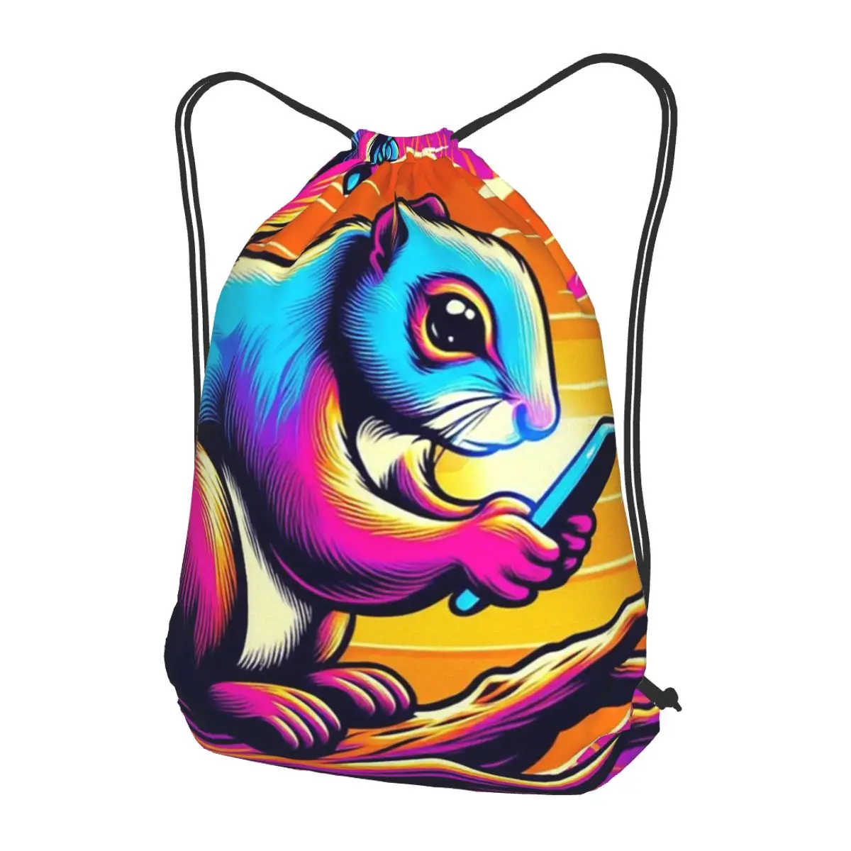 Neon Squirrel Digital Sunset Vibes Backpacks Fashion Drawstring Bags Sports Bag Book Bags for Travel Students