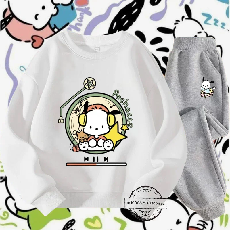 Pochacco Fall/Winter new Sanrio Children's crewneck hoodie set Boys girls Fall long-sleeved casual sweatshirt Harajuku top