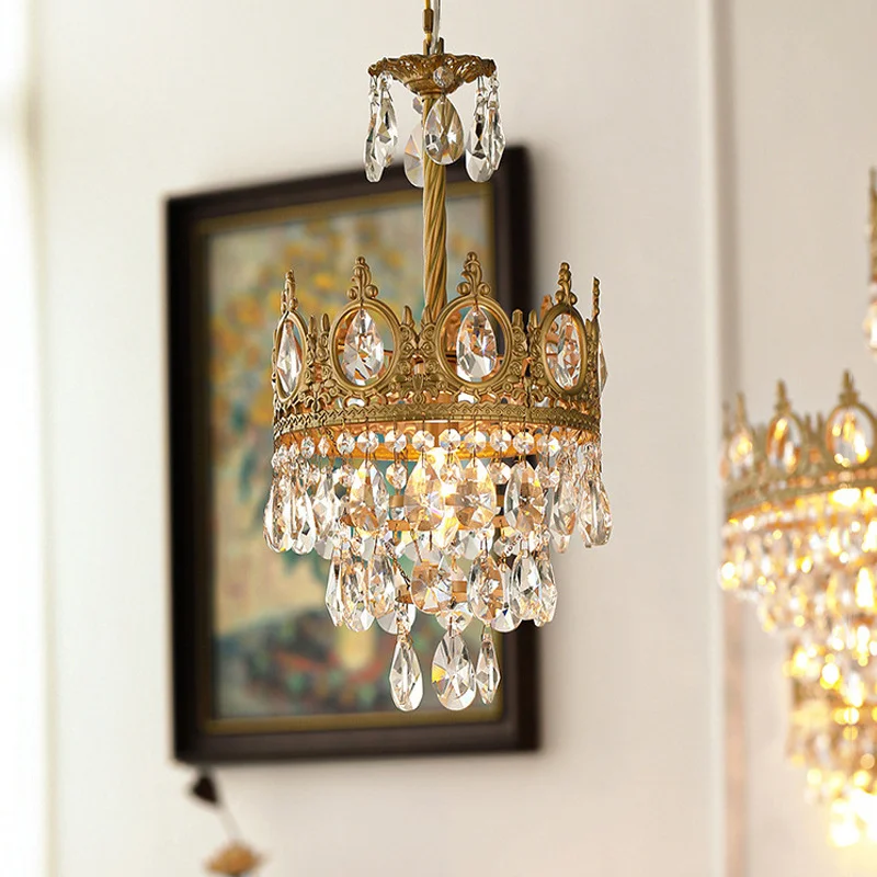 Vintage Luxury Crown Crystal Chandelier LED Ceiling Light for Living Room Home Decorative Lighting
