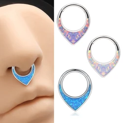 ASTM F136 Titanium Inlay Opal Septum Nose Ring Hinged Hoop Cartilage Earring Piercing Body Jewelry for Women and man New gift
