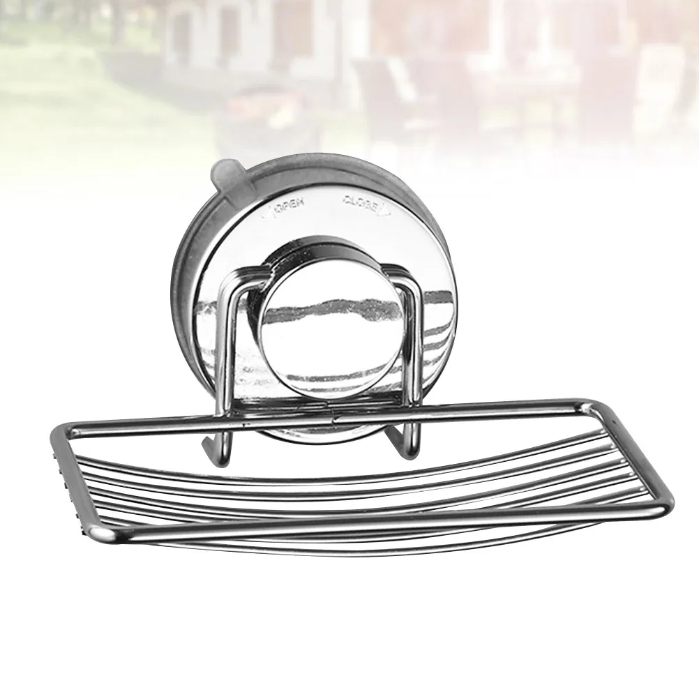 Punch-free Soap Dish Drain Rack Power-grip Suction Cup Soap Tray Holder Storage Soap Rack Container for Bath Shower (Silver) view 6