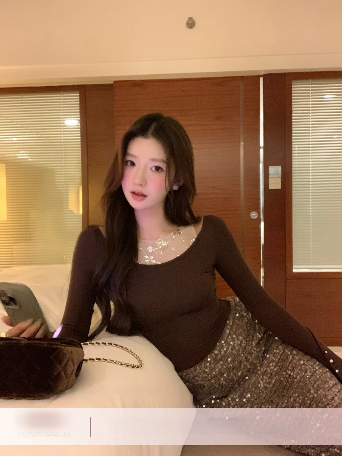 

YOLI Amber Glow Wool Blend Knitted Sweater Women's Light Maturi Sle Pure Desire Slimming Top Modal Wool Spandex Fabric