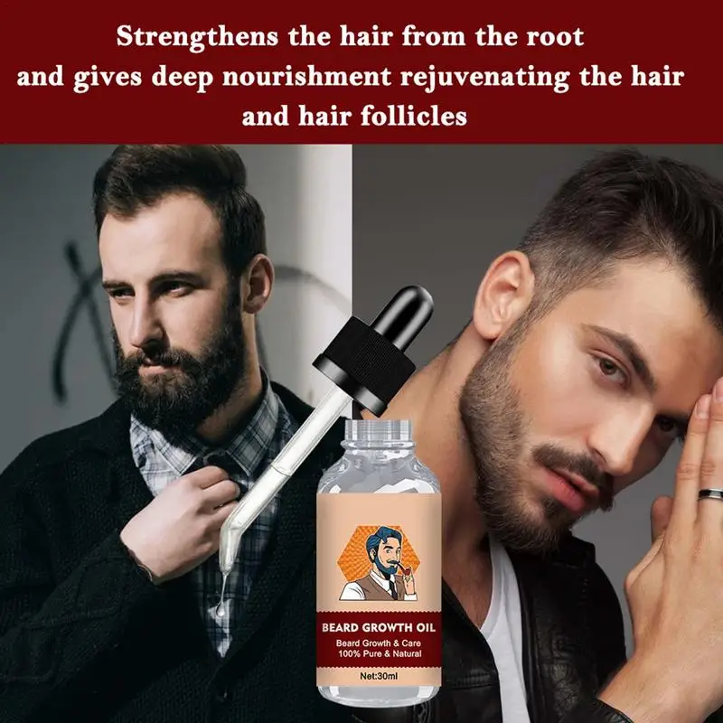 Crescer óleo para barba para homens, Crescimento do cabelo bigode, Cuidado natural com barba, Hidratante Barba, Cresça A, 30ml