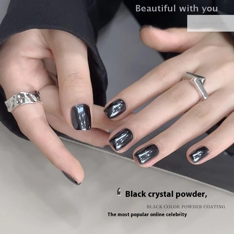 Paillettes revêtues de cristal noir, reflets brillants, breloque pour ongles, décoration pour Salon de manucure, fournitures de manucure