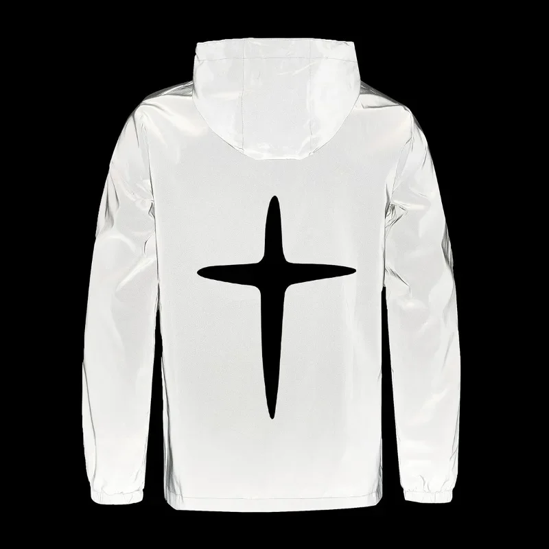 سترات رجالية كاجوال عاكسة للضوء ملابس الشارع الشهير مطبوعة متقاطعة مقاومة للرياح هيب هوب معطف مضيء لسلامة ركوب الدراجات