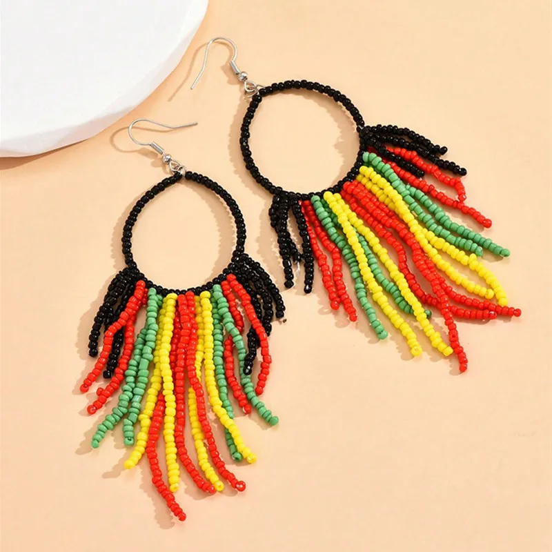 

Bohemia Ethnic Style Handmade Beads Long Women's Earrings Multicolor Beads Tassel Earrings Fashion Jewelry Festival Gifts