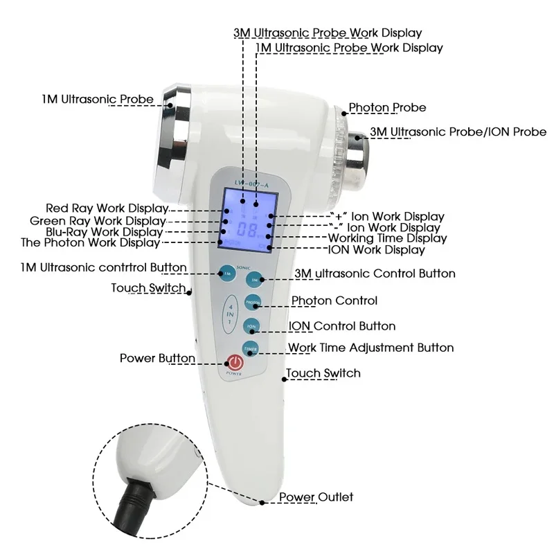 Ultrasound Galvanic Ion Skin Pores Cleaning Massager 7 LED Photon LCD 1Mhz&3Mhz Anti-wrinkle Facial Lifting Care Beauty Devices