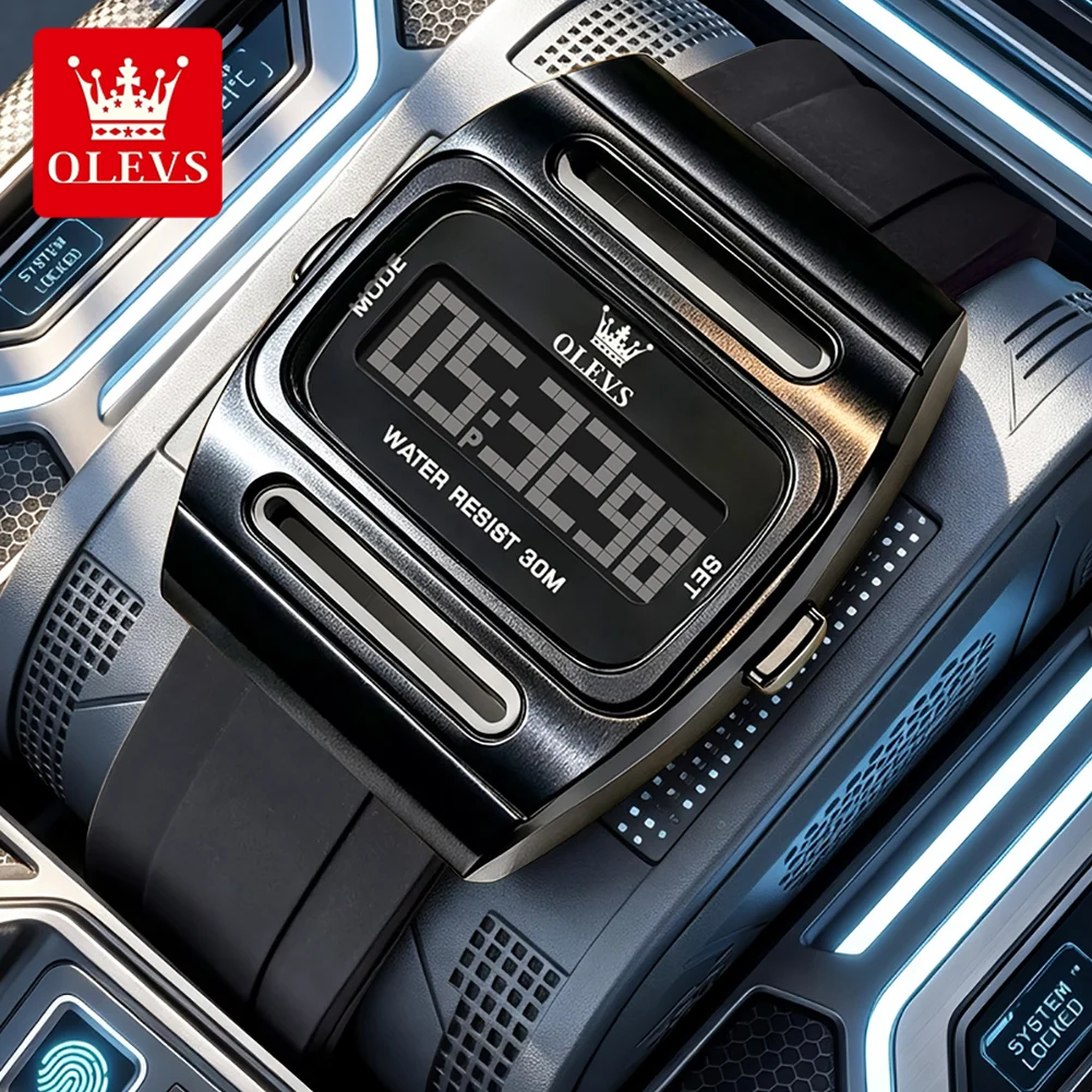 OLEVS 1125 Men Digital Watch Retro Square Electronic Wristwatch Waterproof Solar Power Clock Multifunctional Stopwatch Brand