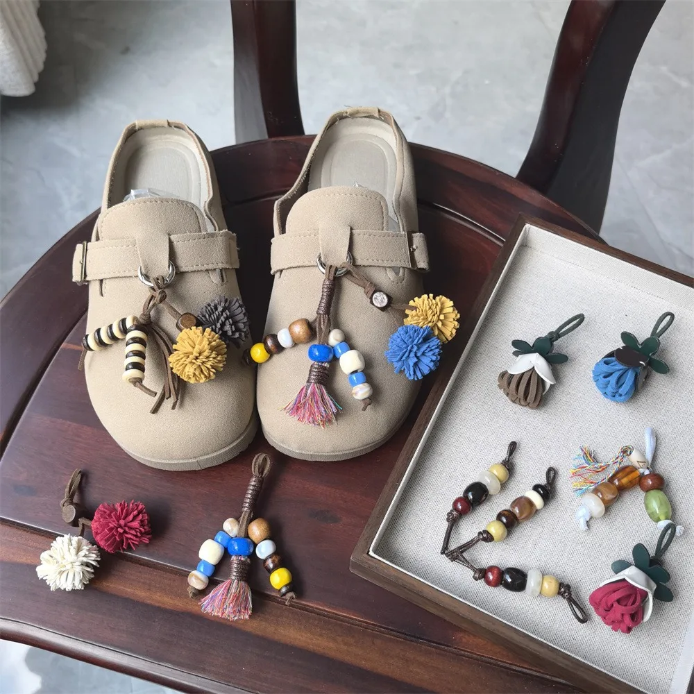 Detachable Shoe Charms Flower Pine Cone Pom Pom Tassel Wood Bead Kangaroo Decorations shoe lace charms for sneakers