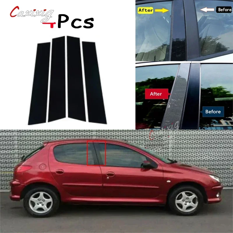 For Peugeot 206 2004-2010 207 2009-2013 Citroen C2 2006-2013 4Pcs Car Pillar Post Cover Door Trim Window Molding Stickers