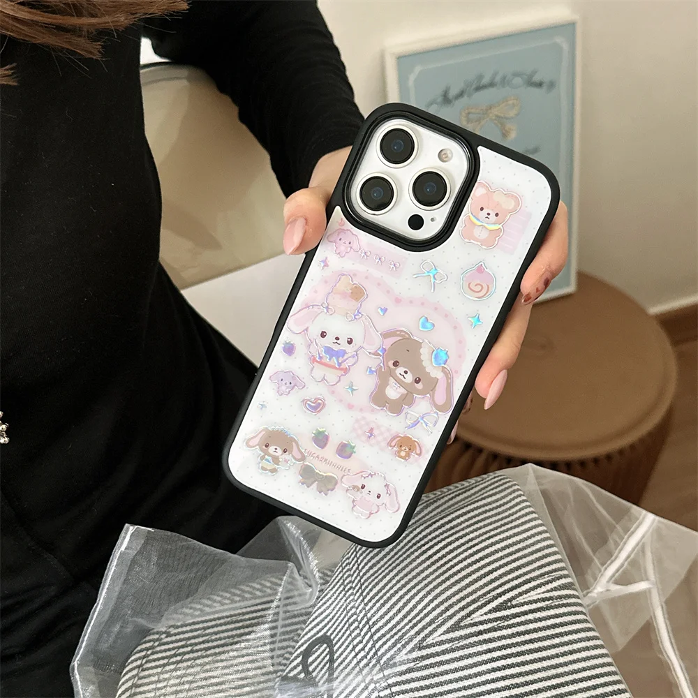 

Cute Dessert Rabbit Bear Lovely Anti-fall Phone case For iPhone 13 14 15 Pro 16 promax Funda Cartoon Shockproof Protective Cover