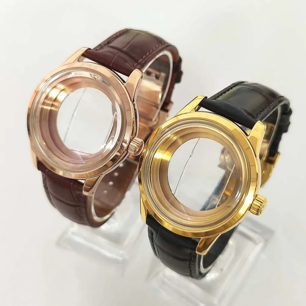 

39mm Watch Case Double Buckle Leather Strap fit 31mm Watch Dial Modification Watch Accessories for NH34/NH35/NH36/4R/7S Movement