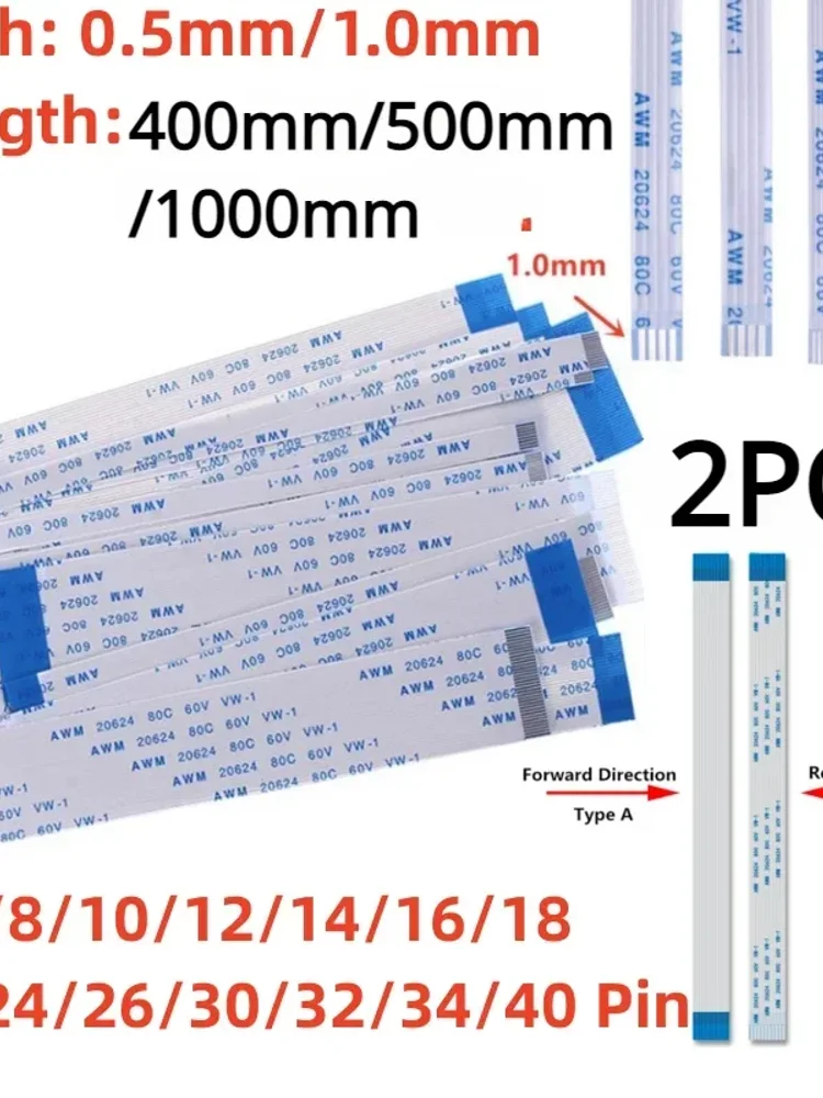 Awm 20624 80c 60v Vw-1 Ffc Fpc câble plat Flexible 4/5/6/8/10/12/14/16/18/20/22/24/26/28/30/32/34/36/38/40/45/50/54/60 broches