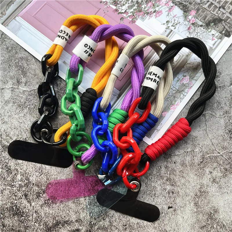 Wrist Lanyard Contrasting Colors Rope for Mobile Phone Strap Charm With Patch Wrist Strap Anti-lost Keychain Lanyard Short Chain