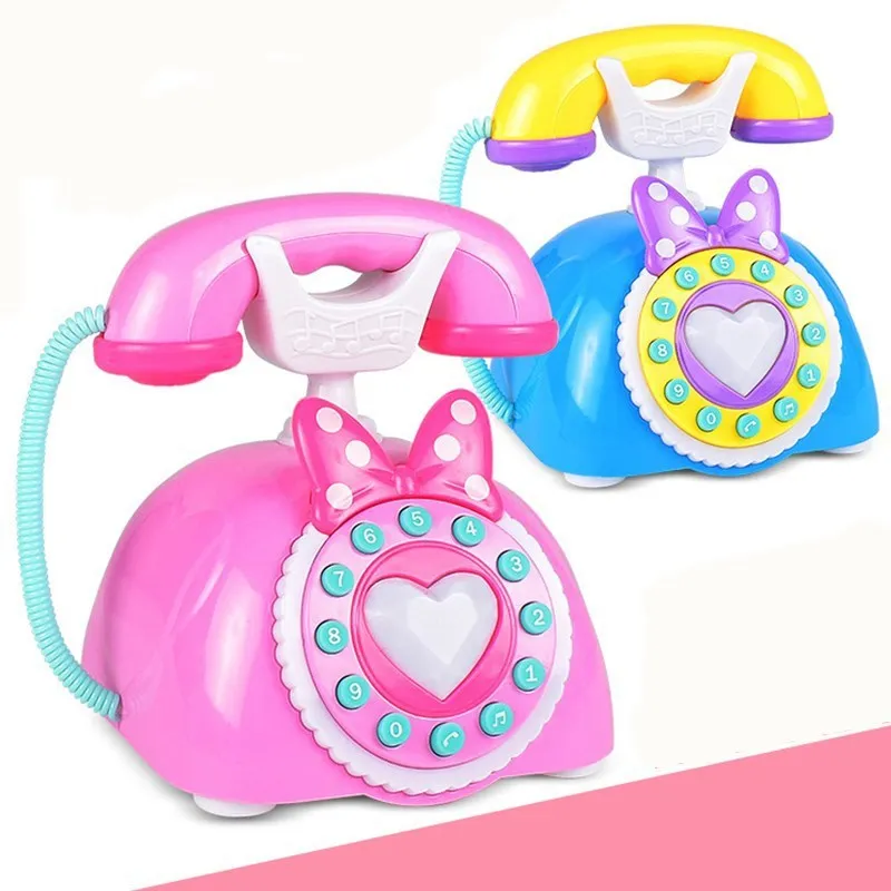 Simulation Dialling Telephone Ecartoon Retro Sound Light Telephone Landline Girl Kids Play House Early Educational Toy Gift