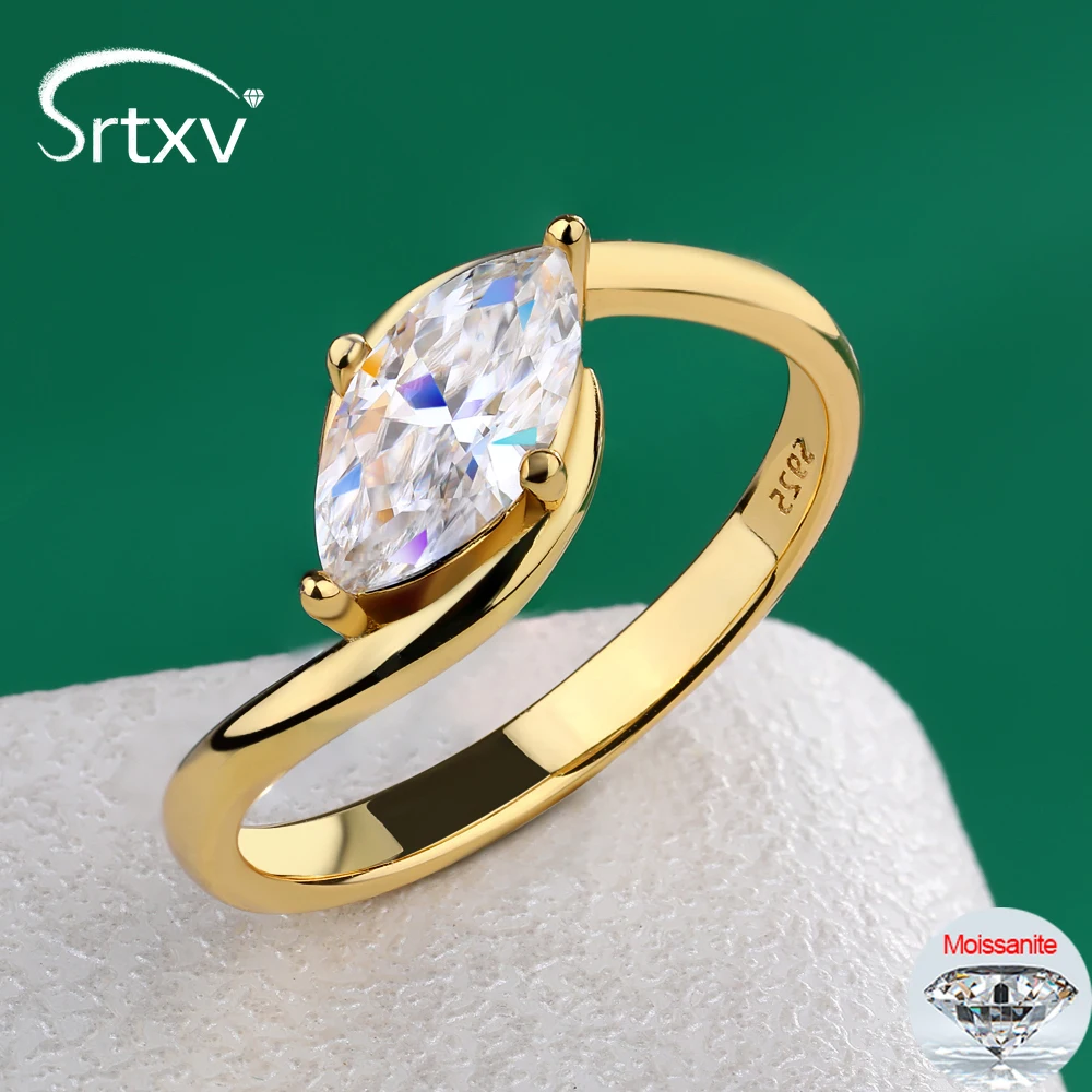 

Marquise Cut Solitaire Moissanite Diamond Ring For Women S925 Silver Plated18K Gold Wedding Engagement Promise Band Jewelry Gift