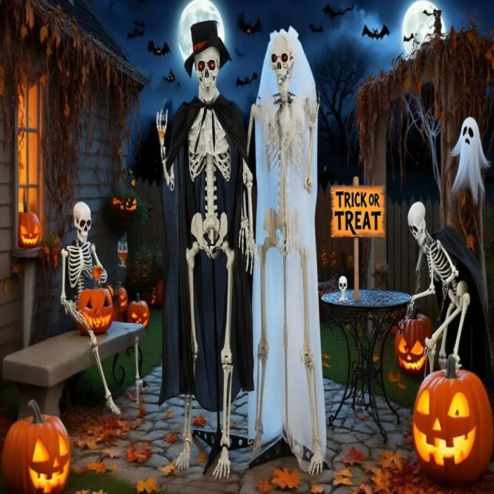 

Halloween Bride and Groom Skeletons Scary Decoration Gift Day of The Dead Skeleton Lady Gentleman Skulls Sculpture Decorations