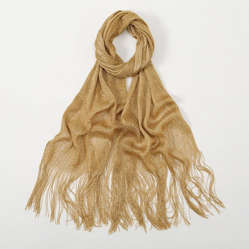 Sexy Fashion Banquet Sunscreen Shawl Gold Silver Shiny Scarves For Women Lace Tassel Party Evening Dress Scarf image 6
