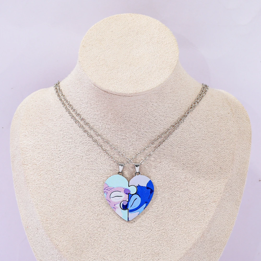 

1 пара милых кулонов Лило и Стич Диснея, игрушки, кавайная цепочка для девочек, вечерние аксессуары, подарки