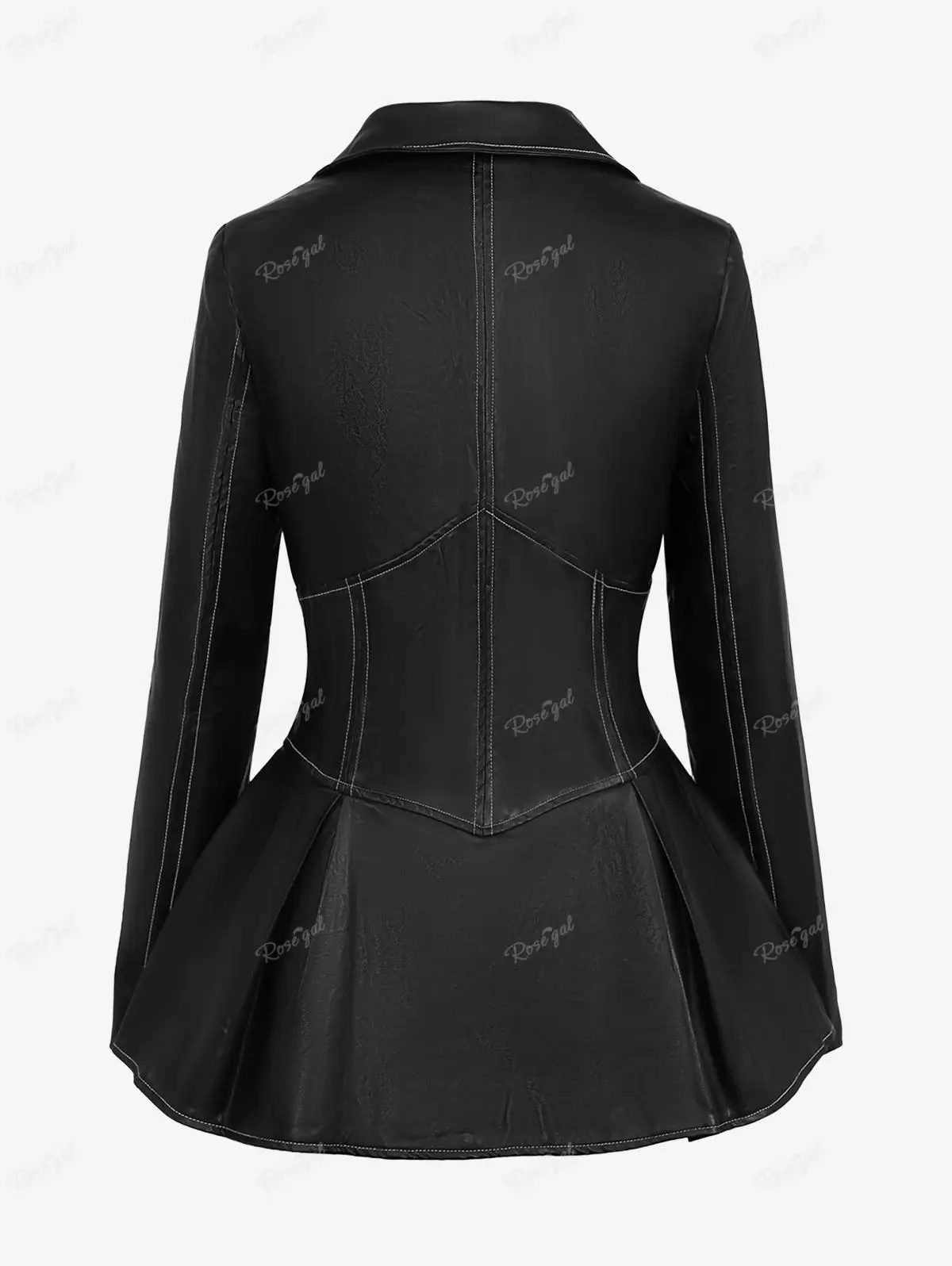 Abrigos góticos para mujer, cuello vuelto, Panel de PU, media cremallera, costura superior, corsé Peplum, abrigo de manga larga, prendas de vestir negras
