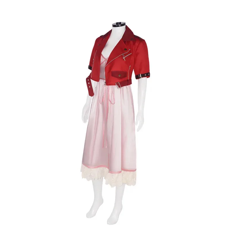 

a7d@Final Fantasy VII Cosplay Aerith Gainsborough Costume Wig Aerith Jacket Dress Outfits Halloween Party For Women Sexy Clothin