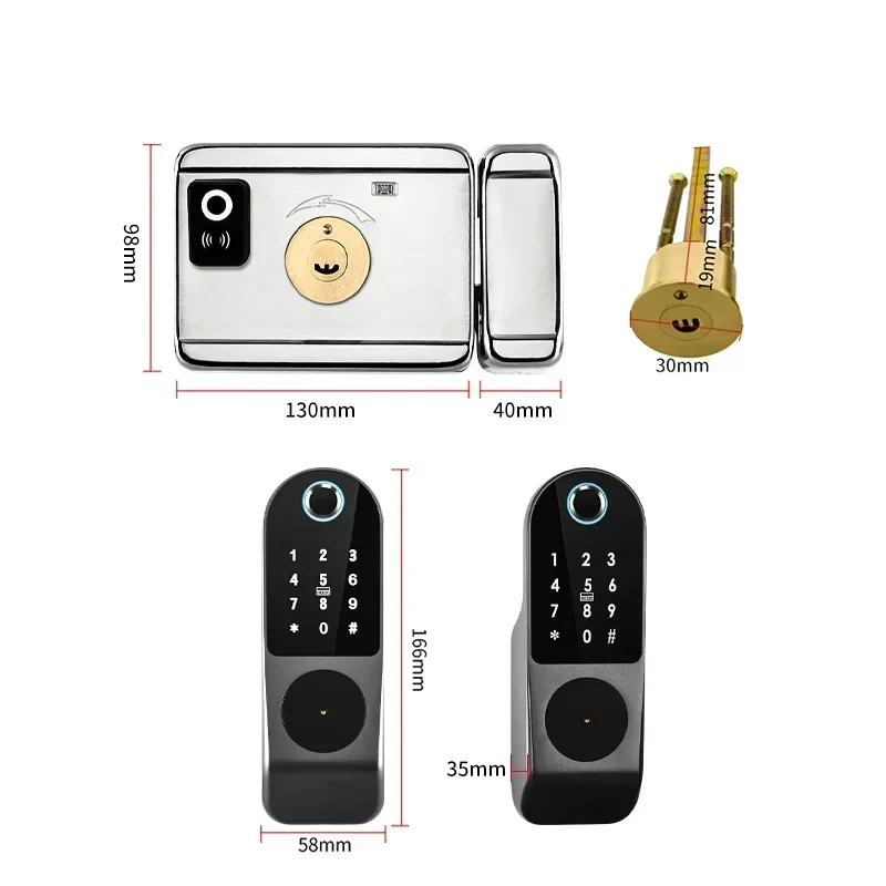 Llanta de puerta exterior impermeable, cerraduras inteligentes de huellas dactilares de doble cara con Tuya Pp, entrada de datos, trabajo en casa, Sensor óptico de huellas dactilares X1