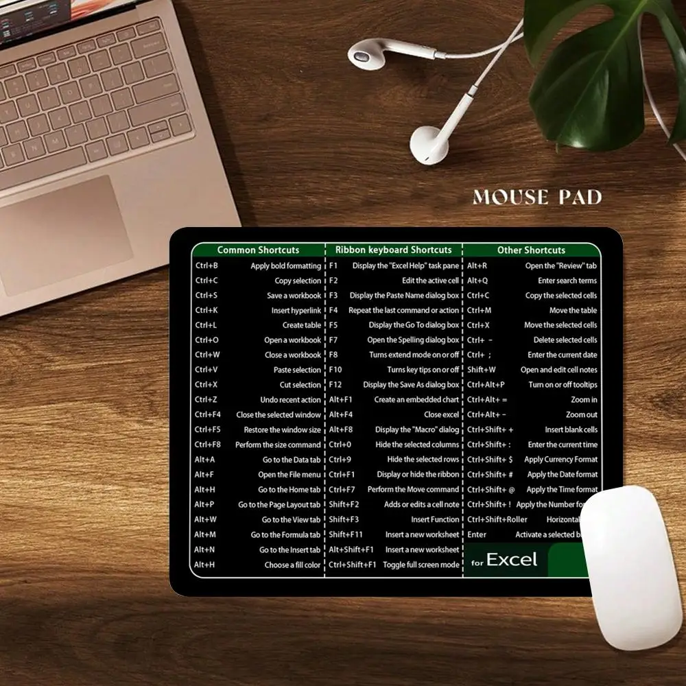 Alas Mouse HD Print Excel dengan Tombol Pintasan 29X25CM, Alas Meja dengan Tepi Jahitan Anti Selip, Aksesoris Meja, Alas Meja Kantor