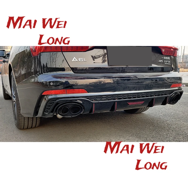 A6 Rear Bumper Lip Diffuser With Exhaust Muffler Pipe for Audi A6 sports version 2019-2021 RS6 Style