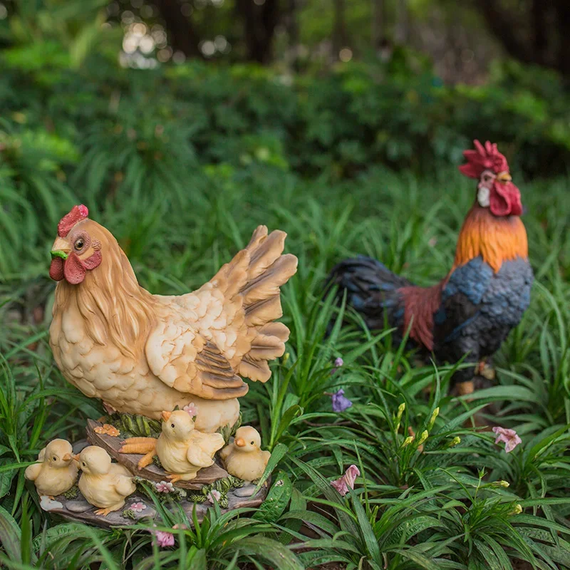 Outdoor garden decoration garden agritainment decorative resin simulation animal chicken ornament rooster model ornament