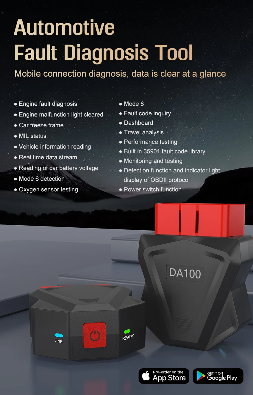BLE Bluetooth 5.4 universal car DA100 PIC18f25k80 Chip All OBD2 System Diagnoses Fault Code Scanner support IOS & Android phones