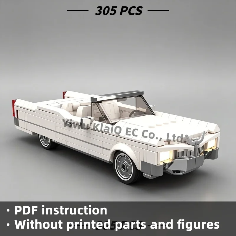 305pcs MOC Classic White Convertible Car Model Building Blocks Vintage Retro Speed Roadster Bricks Vehicle Set for Adults