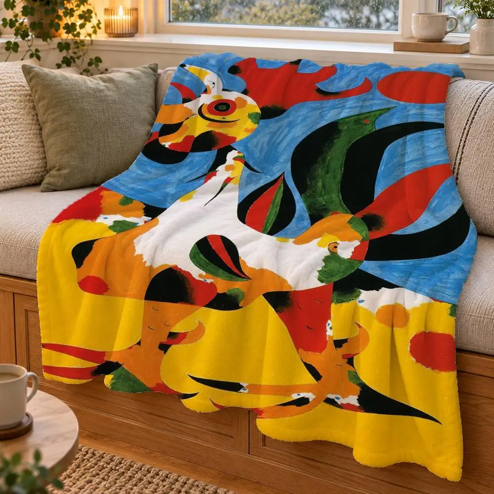 Modern Surrealism Joan Miro Art Throw Double Sided Flannel Throw Blanket Soft Warm Washable Home Decor