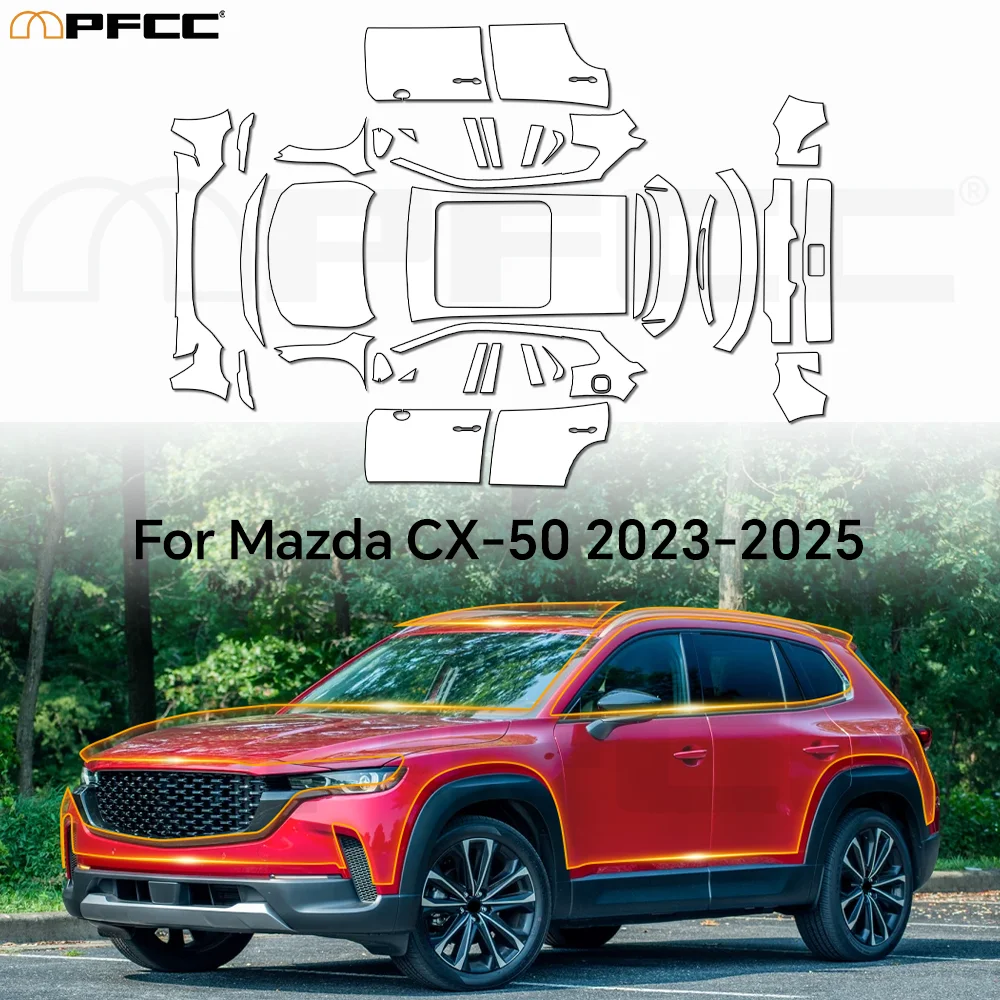

Для MAZDA CX-50 2025 прозрачная виниловая пленка из ТПУ PPF 8,5 мил, предварительно вырезанная защитная пленка для краски, полный автомобильный комплект, самоклеящаяся защита от царапин
