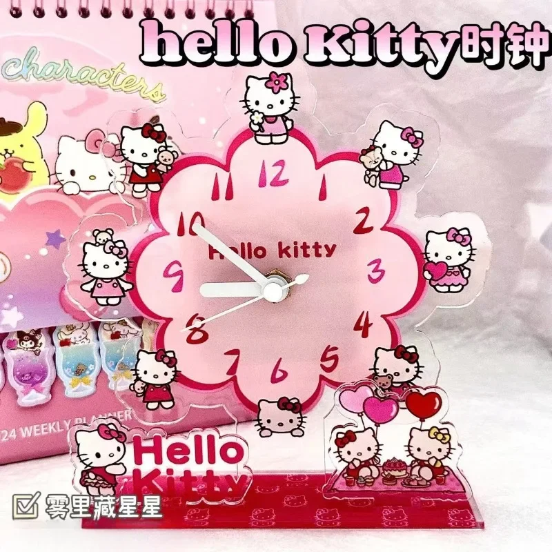 

Sanrio милые акриловые часы Hello Kitty, девчачьи студенческие настольные украшения, детские игрушки, подставка, украшение для окружающей комнаты, подарок