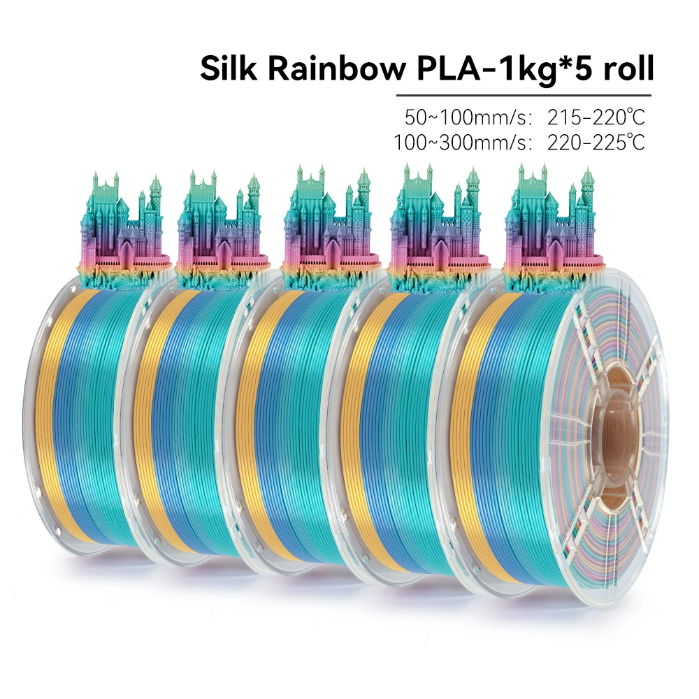 KEEPANG PLA Regenboog 3D-filament 1,75 mm 5 kg Zijde PLA-filament Meerkleurig Snel filament Kunststof Voor 3D-printer Materialen Netjes - afbeelding 1