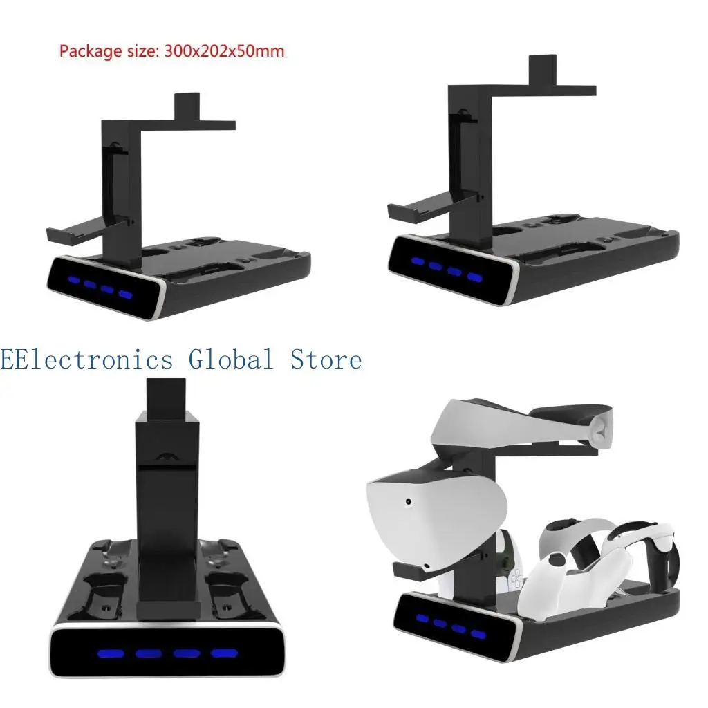 462B High-performance Charging Station Headset Stand with 4 Gamepad Controllers Charging Stand ABS-material Gaming Accessory