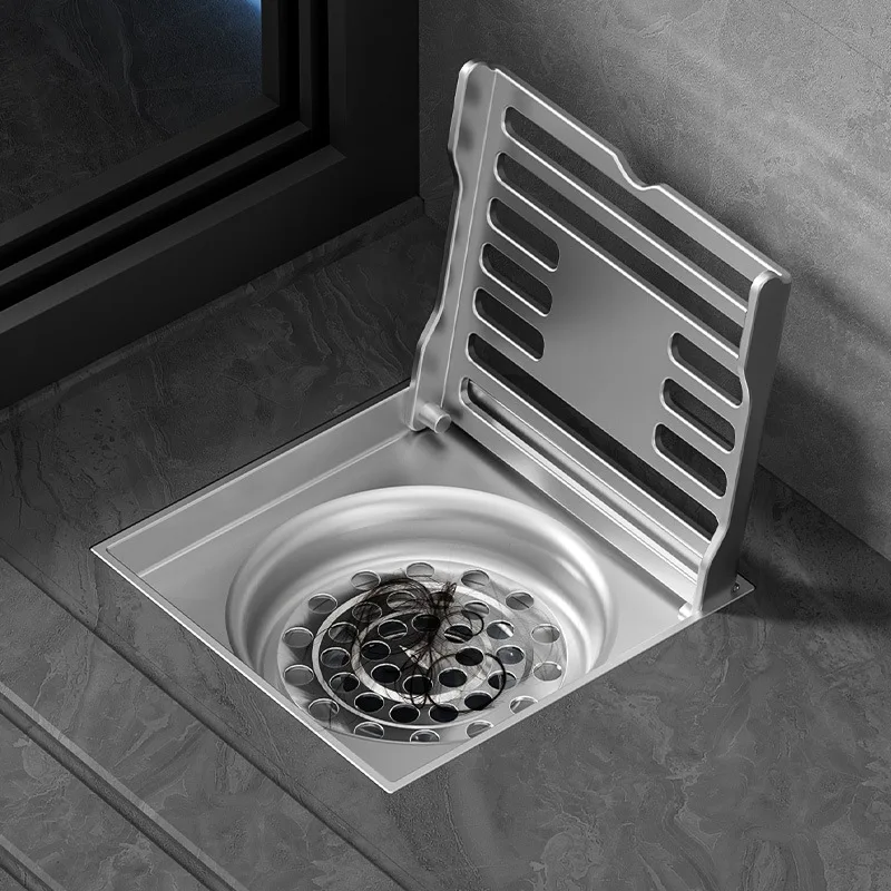 Flip-top Bathroom Square Floor Drain 304 Stainless Steel Deodorizing Filter Floor Drain 10/12/15cm Gravity Closed Drain Core
