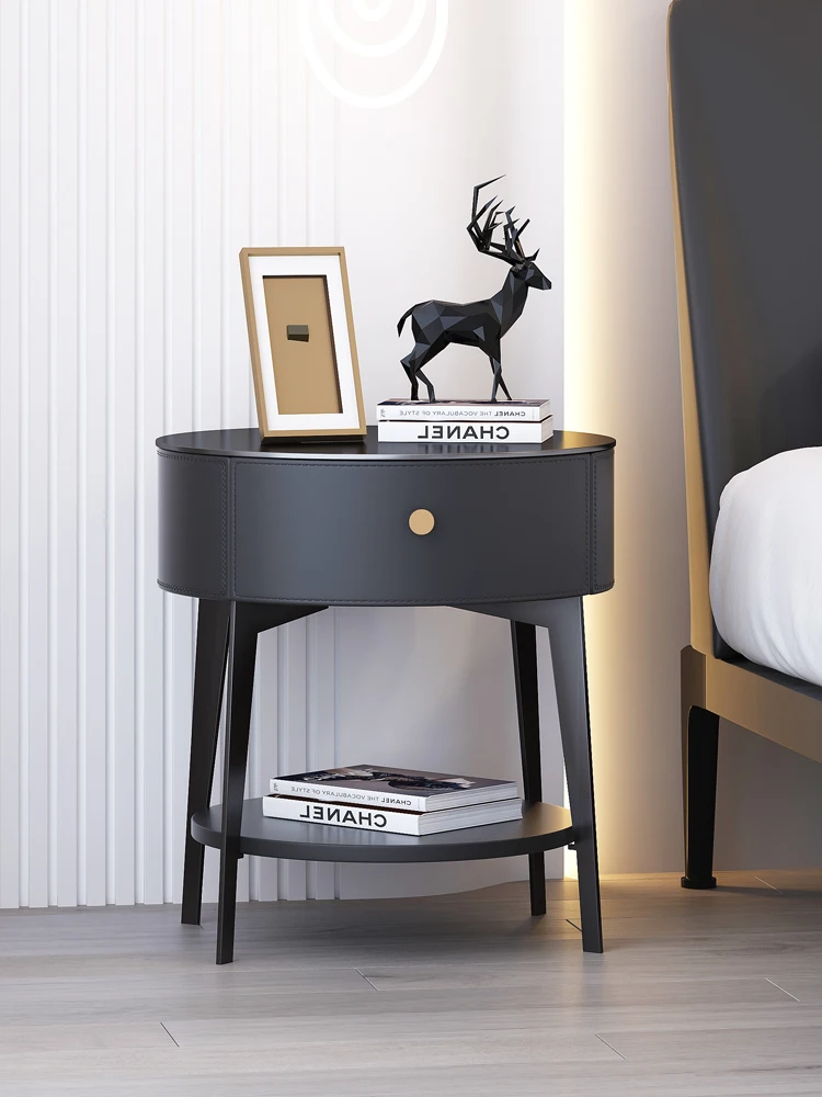 The product can be customized.Customized minimalist modern bedside table, circular bedroom leather art bedside table