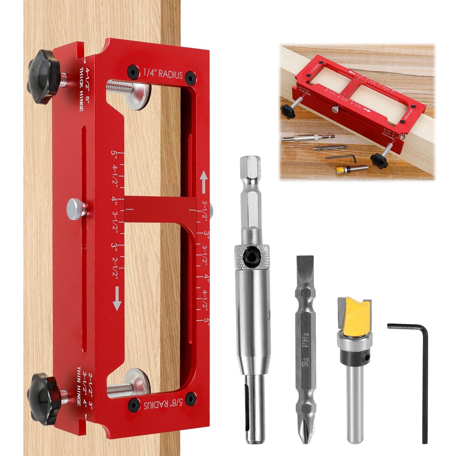 

Door Hinge Jig Aluminum Alloy Door Hinge Template Kit for Router Adjustable Mortise Jig Fits Door Hinges from 2.5" to 5" Length