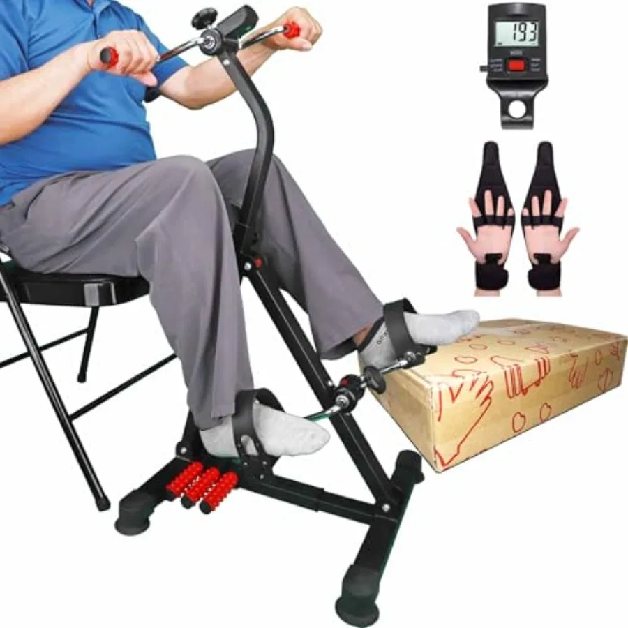 

Adjustable Dual Pedal Exercise Bike for Seniors Elderly Home Use with Hand Arm Leg Knee Fitness Equipment in Black Red - Ideal