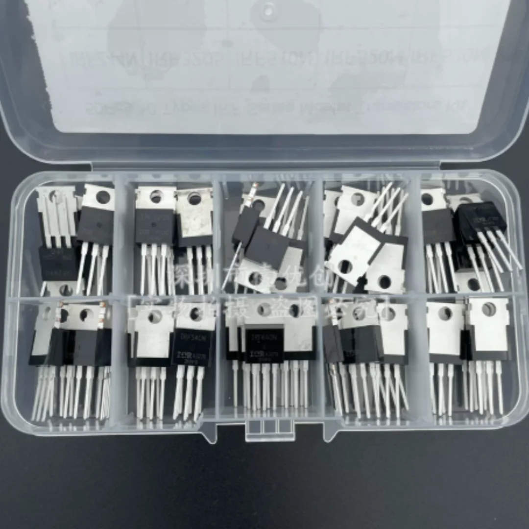 10 Types IRF Field Effect Transistor MOSFET Assortment Kit, Through-hole TO-220 Package Box, IRFZ44 IRF510
