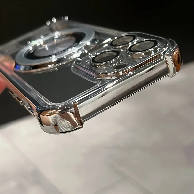 Luxury Magnetic Plating Stand Shockproof Clear Case  For iPhone 17 16 15 14 13 12 11 Pro Max Plus Shockproof Acrylic Back Cover