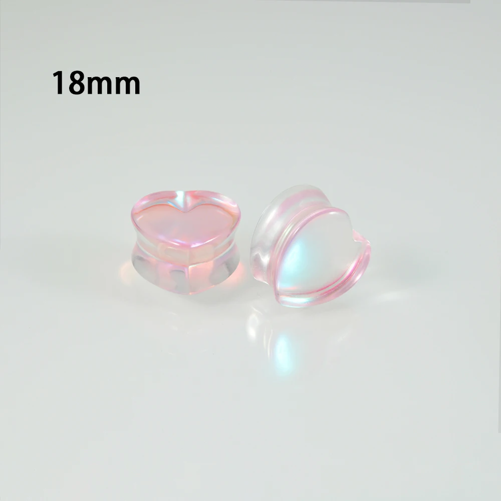 1Pair Heart Top Quality Iridescent Pink For Women Glass Double Flare Flashback  Ear Plugs Tunnel Gauge Ear Stretching Expander