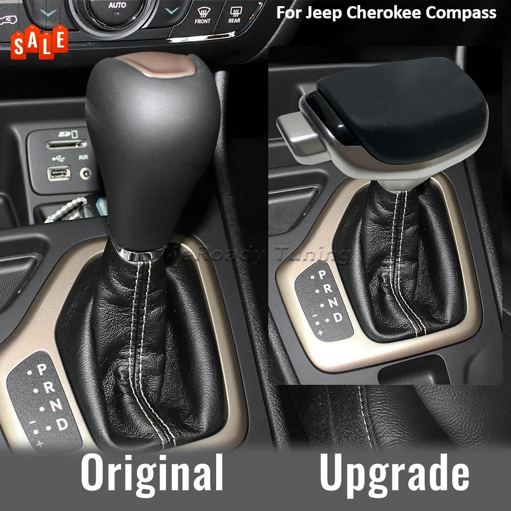 Electroplate Leather Gear Shift Knob Lever Stick Shifter Control Handle For Jeep Cherokee Compass 2019 2020 Interiors Tunning